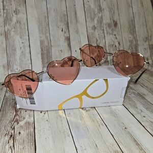 2 sets - Pink Heart Sunglasses Polarized UV400 Gold Frame Festival Valentine NEW